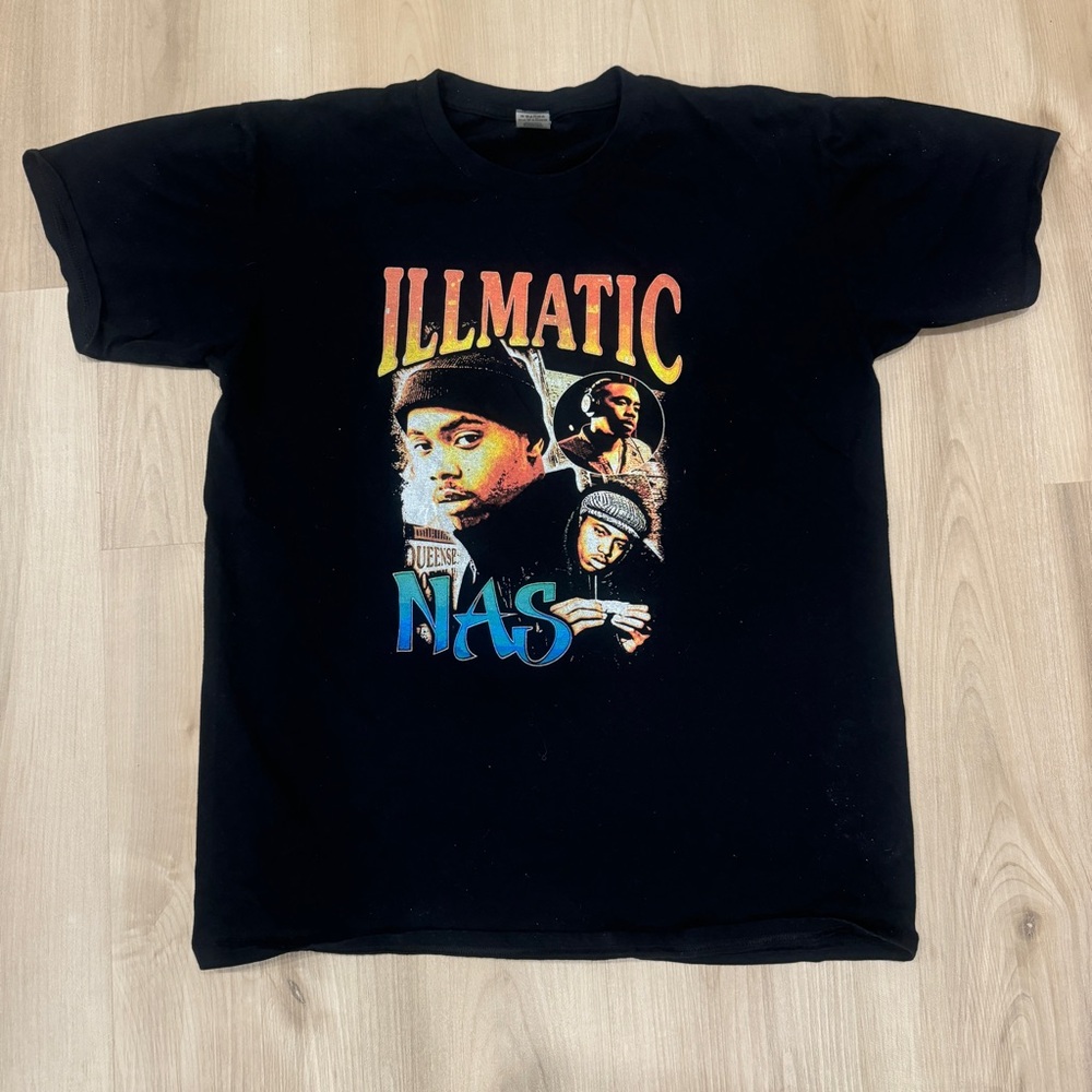 Men’s XL black Rap T-shirt featuring legend NAS from the album Illmatic